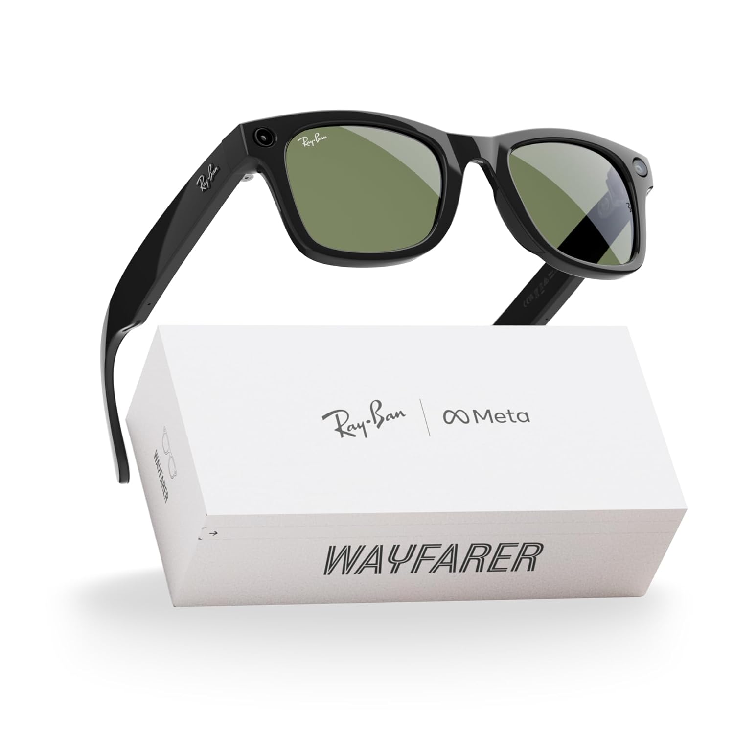 Wayfarer, Shiny Black Smart AI Glasses for Men,Open-Ear Speakers for Audio,