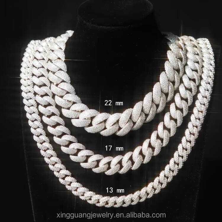 Hot-sale 22mm Iced Out Moissanite Chains Necklace S925 Silver VVS Moissanite Cuban Link Chains Fine Jewelry Necklaces