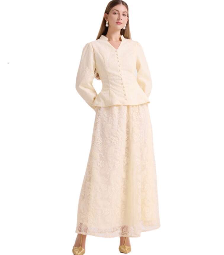 2026 A14 Spring and Summer New Designer French Slimming Beaded Strap V-neck Shirt and Skirt