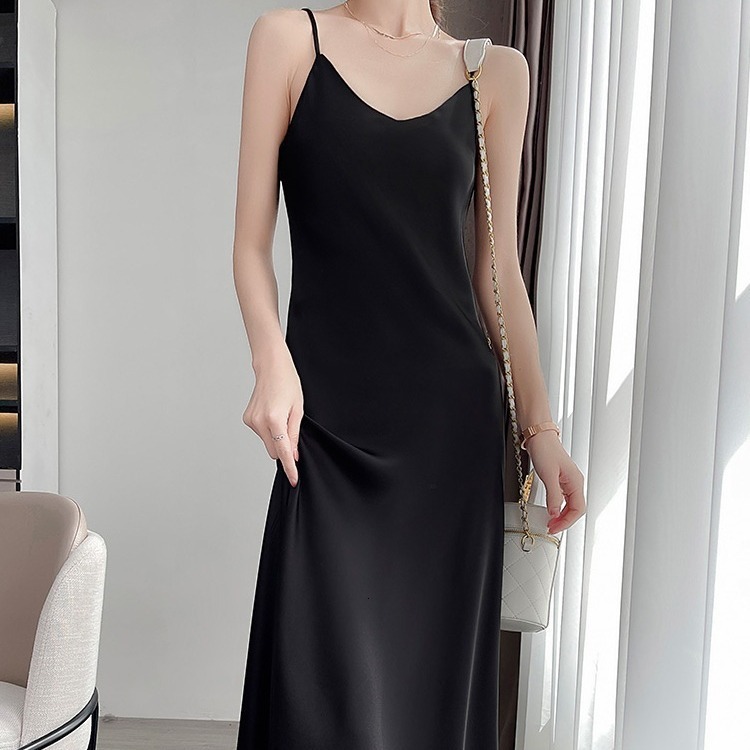 New Designer Dress Inner Suit Long Dress For Women Slimming Acetate Base Dress Slim Fit Silk Satin Strap Dress