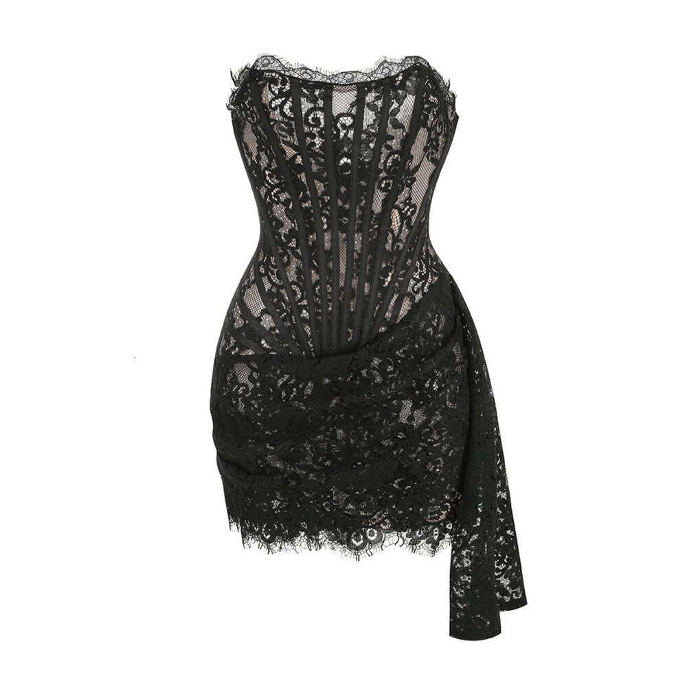 European and American high-end women's k30 fashionable and sexy lace see through patch waistband strapless dress women's formal dress