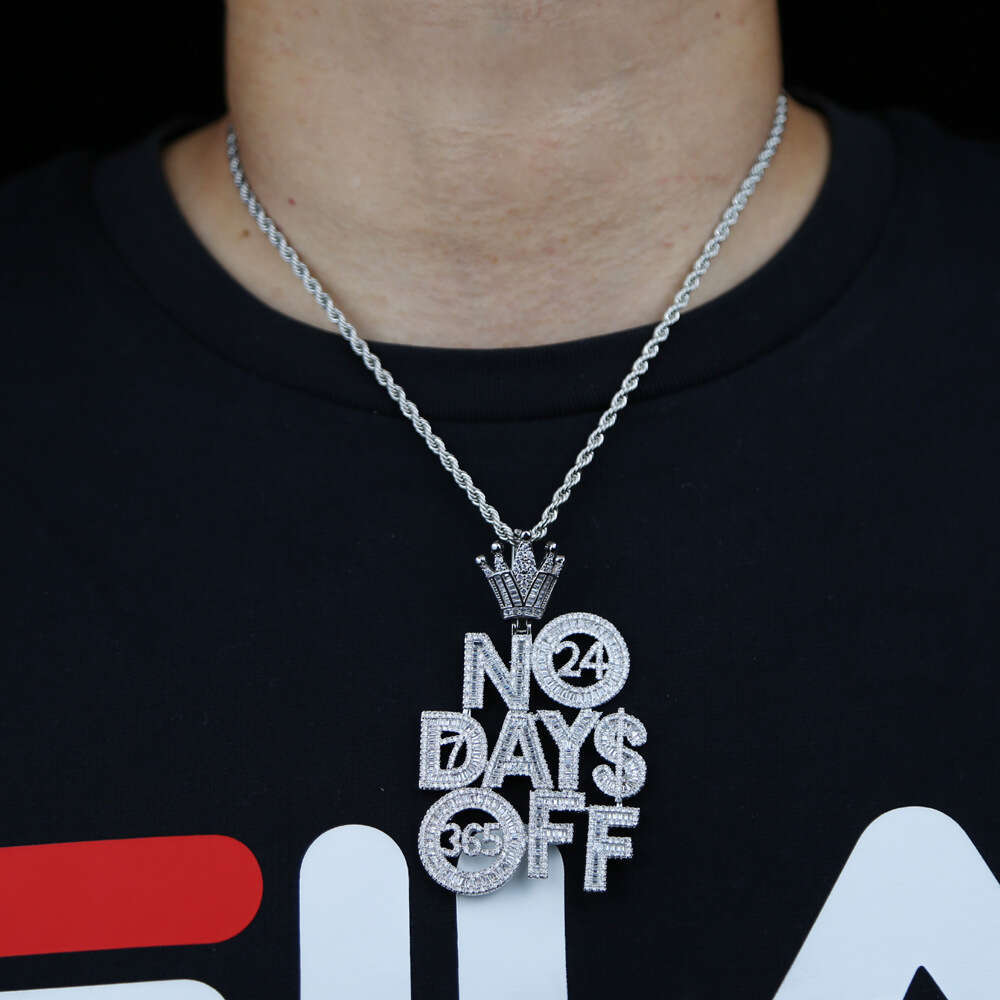Jewelry Hip Hop crown Moissanite NO DAYS OFF letter pendant punk dropshipping