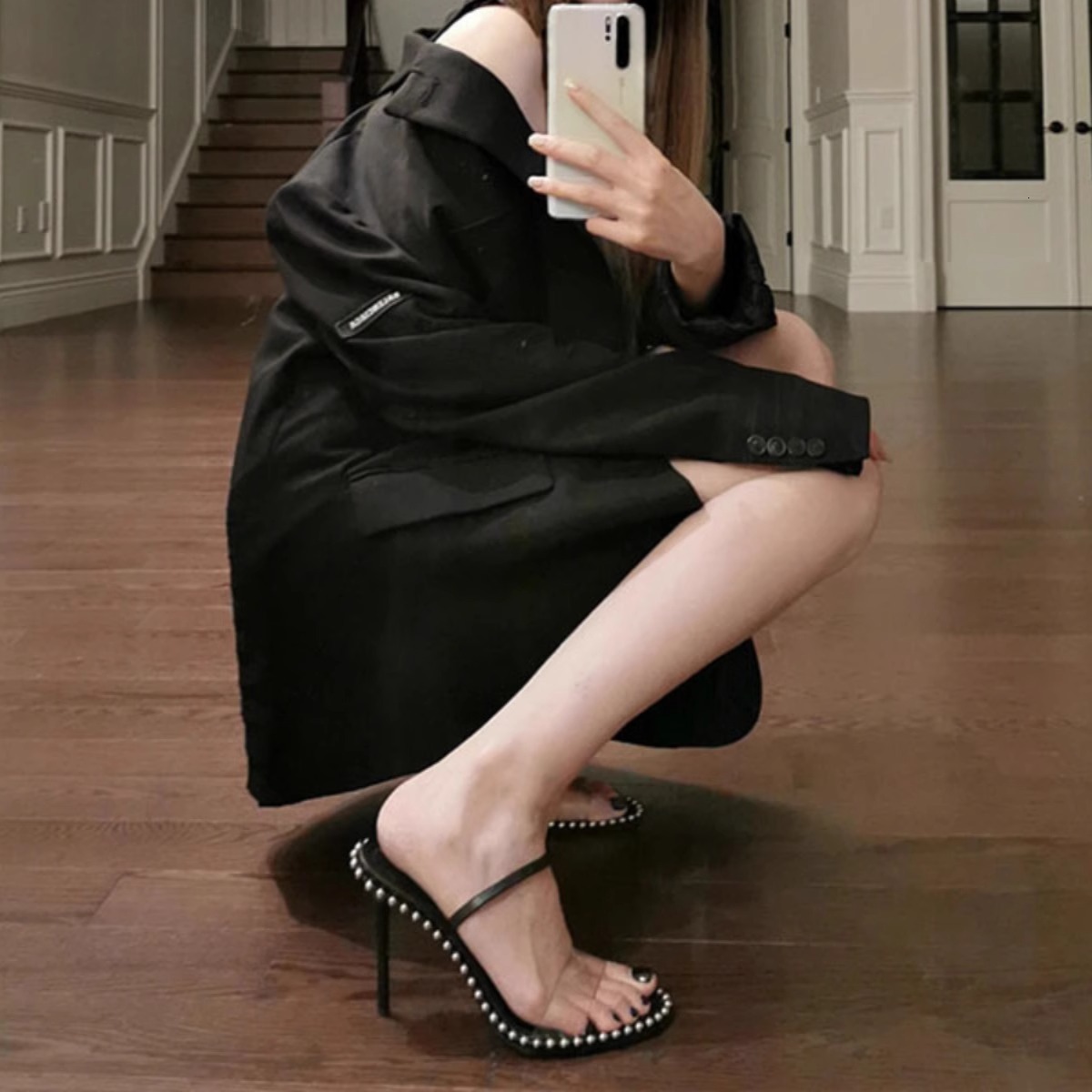 Rhinestone Transparent Sandals for Women 2025 New Summer Black Sexy Thin Heel Open Toe Stylish High Heels Outdoor Wear Slippers ddmysaturn