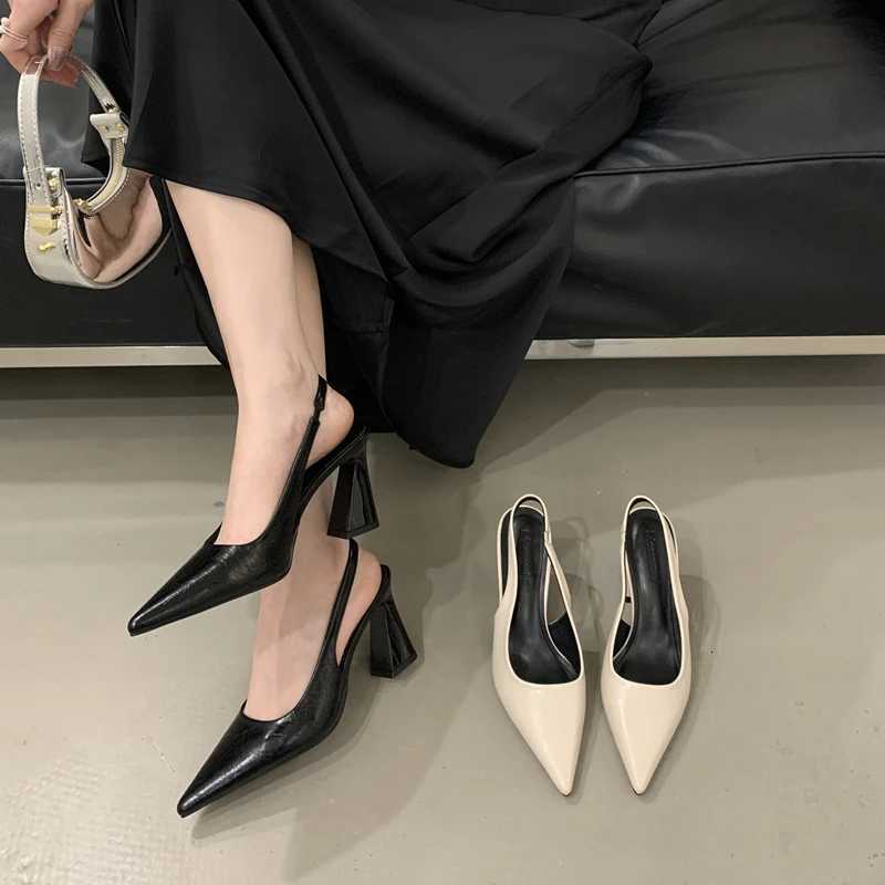 French Style Dress with Pointed High-heeled Sandals Womens Coarse Single Shoes Back Empty Toe Sandals 2025 Summer New Style C260321