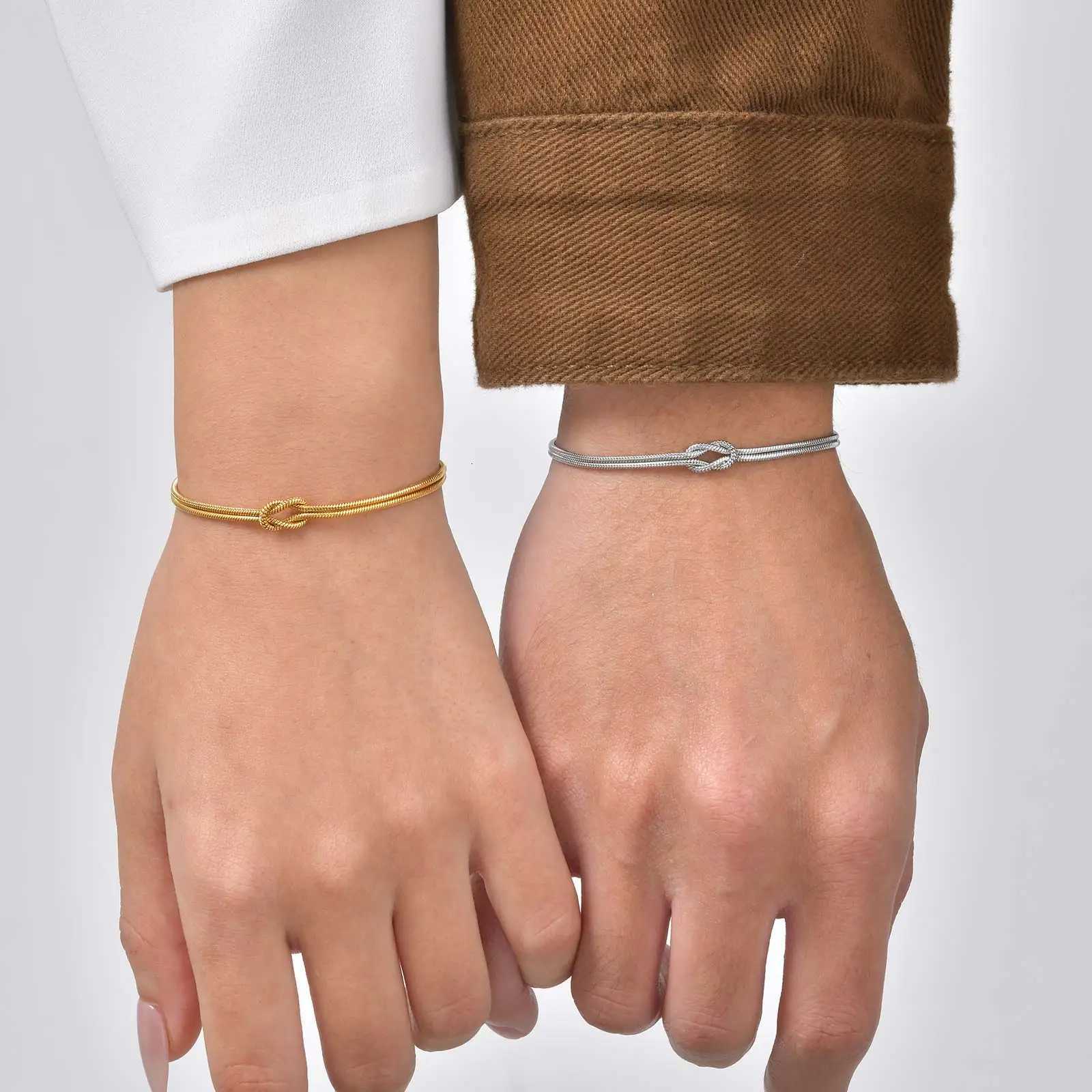 Stainless Steel Couple Jewelry Double Layer Knot for Women Men Snake Bone Chain Couple Valentines Day Gift H260321 - view 4