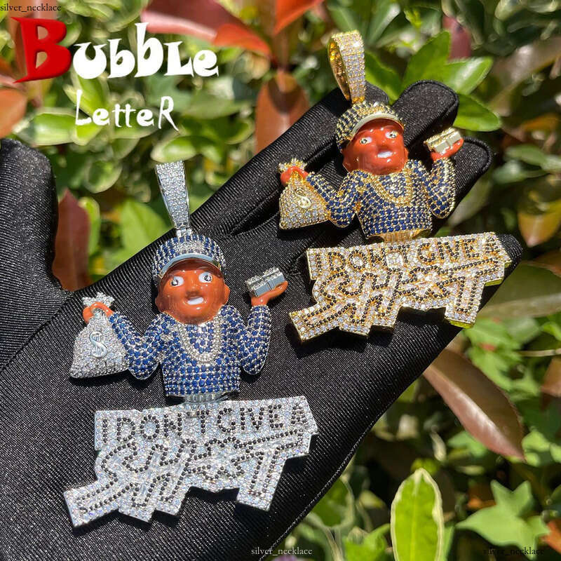 Jewelry Hip Hop Cartoon Character Electroplated Letter Shit Pendant Necklace Men's Silver Inlaid Moissanite Jewelry