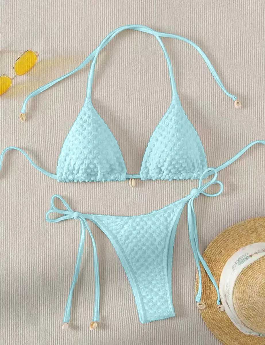 Fashion Sexy Shell Push Up Bikini Set White Black Tie Side Micro Triangle Swimwear for Girl Women M260321