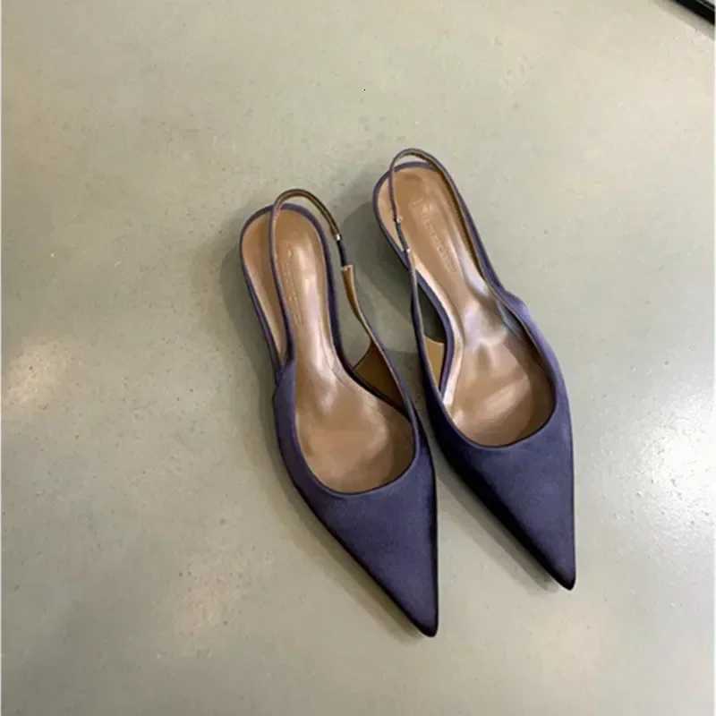 Elegant Purple Satin Low Heel Women Pumps Sexy Pointed Toe High Heels for Women Hollow Back Strap Mules Fashion Party Dress Shoe C260321