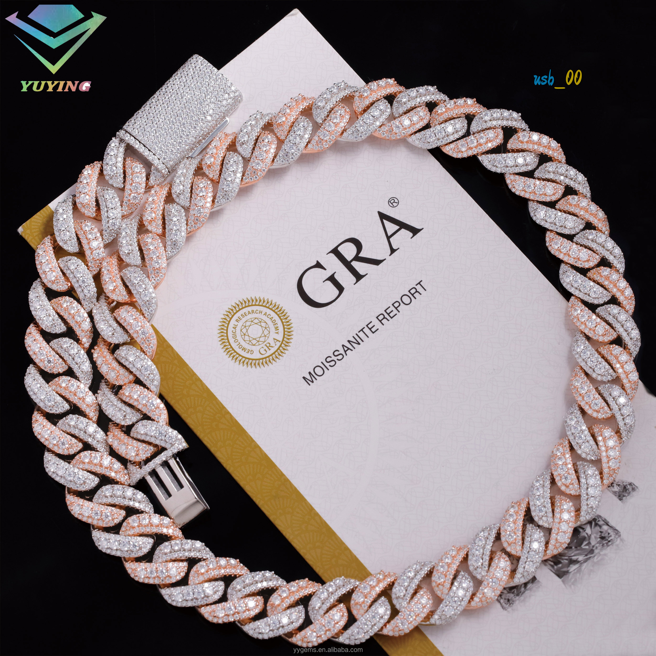 Rose Gold 2 Tones Raised Moissanite 14/16/18MM Wide Iced Out 3 Rows Cuban Link Chains 925 Silver VVS Moissanite Hip Hop Chains