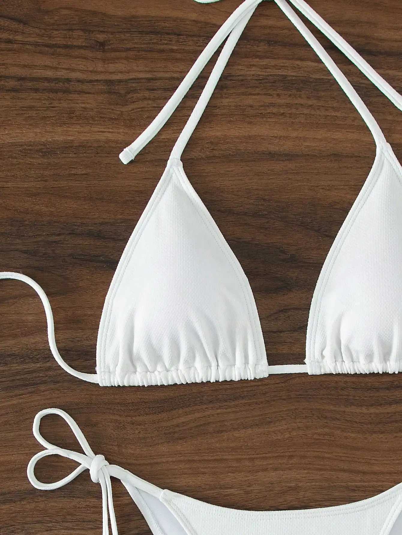 Summer white pure simple front-tie bikini swimsuit set M260321