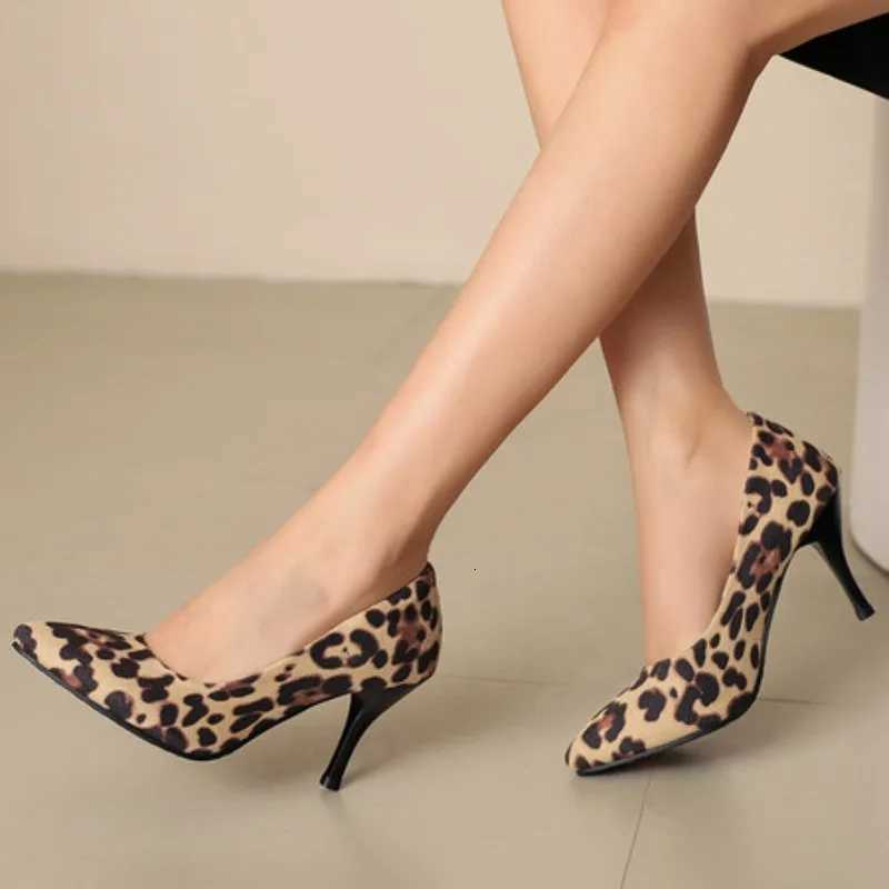 Ladies Pointed Toe Singles Shoes 2025 Plus Size Spring Sexy Leopard Womens High Heels 8CM Elegant Office Pumps Shoes C260321