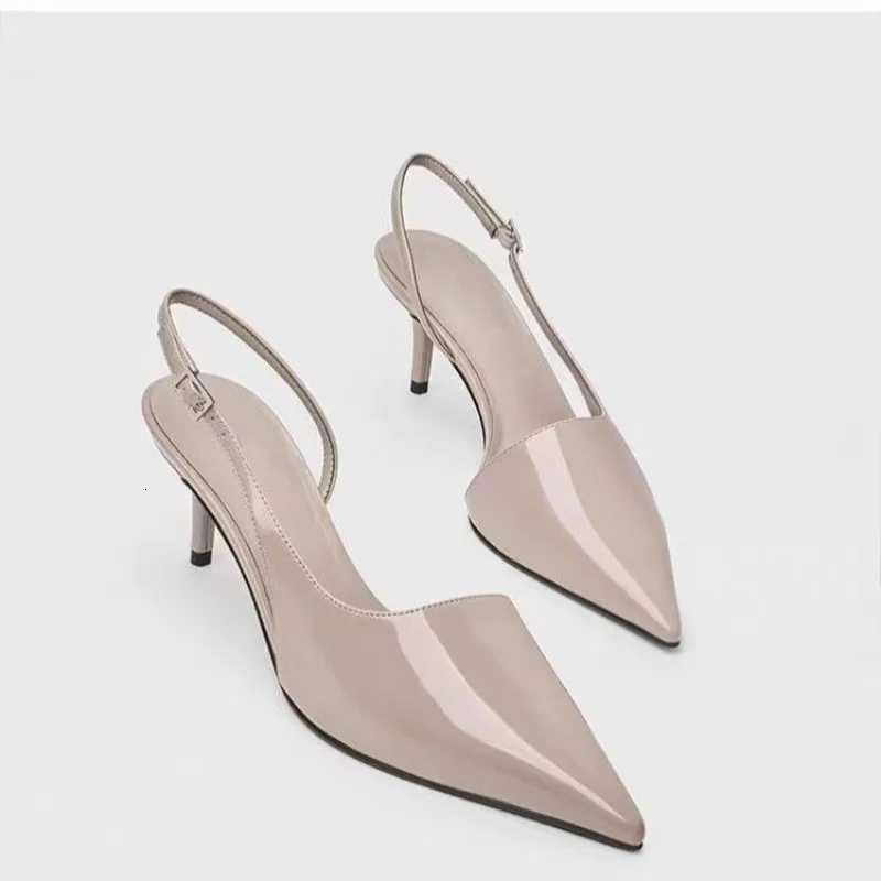 Sharp Pointed Thin Heel Super High Heels Sandals Women Summer New Black Patent Leather Sexy French Toe Cap Oversized Sandals C260321