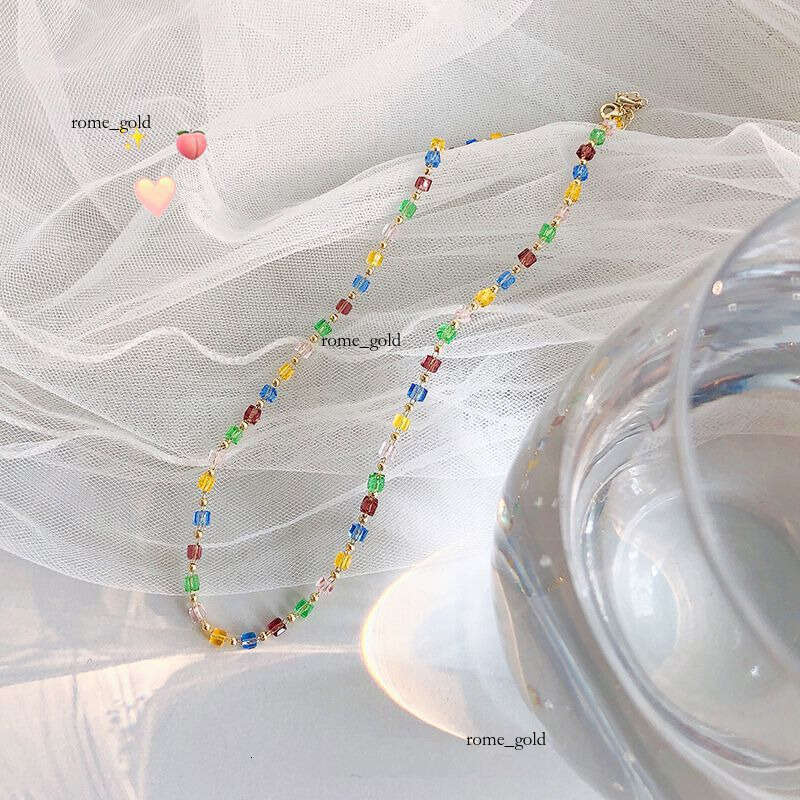 Korean Simple Elegant Fashion Fresh Handmade Beaded Colorful Crystal Necklace Choker HyunA Style