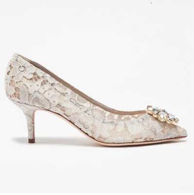 Fashion Style Pointed Toe Lace Rhinestone High Heels 6CM or 95CM Wedding Shoes Comfortable Work Shoes Crystal Women Shoes C260321