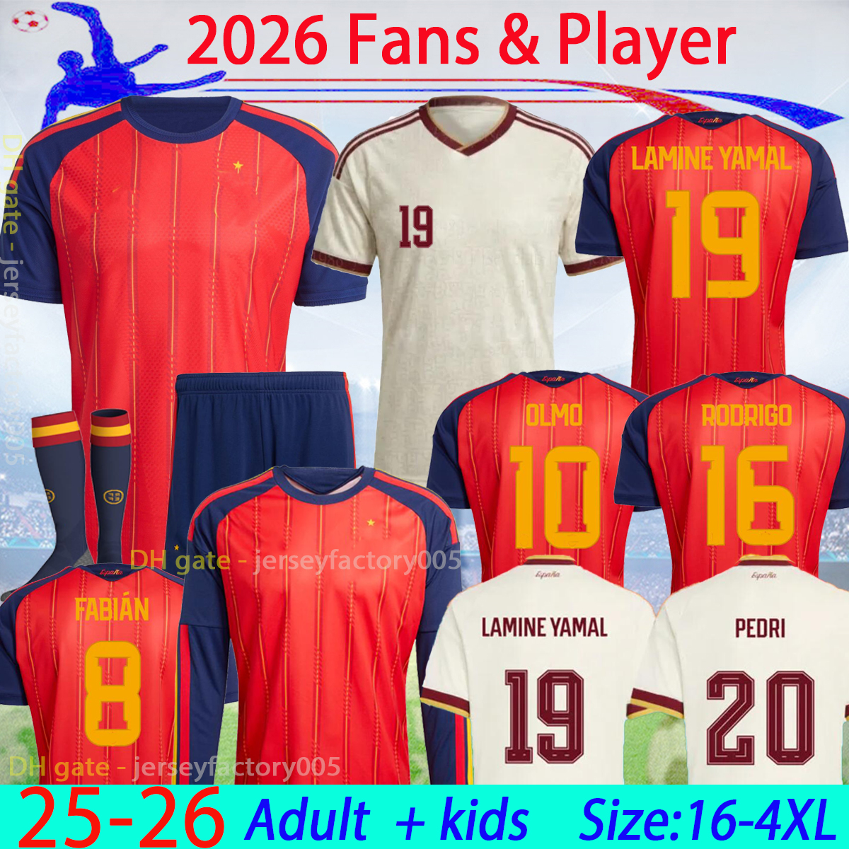 2026 SPAIN Soccer Jerseys PEDRI GAVI LAMINE YAMAL MORATA Carvajal OLMO FERRAN RODRIGO SPANISH Men Kids Kit Football Shirt 16-4XL