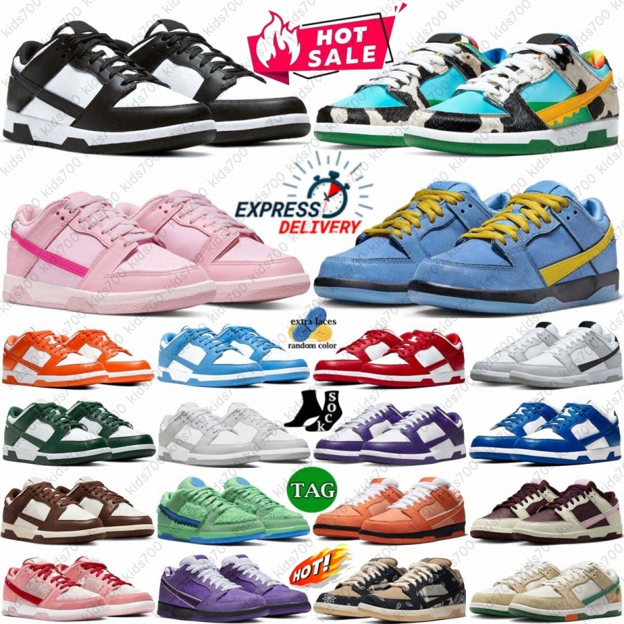 Designer Low Shoes Women Mens Black White Panda Triple Pink UNC Grey Fog Chicago Blue Strangelove Skateboards Green Apple Blossom Laser Orange Purple m4C3#