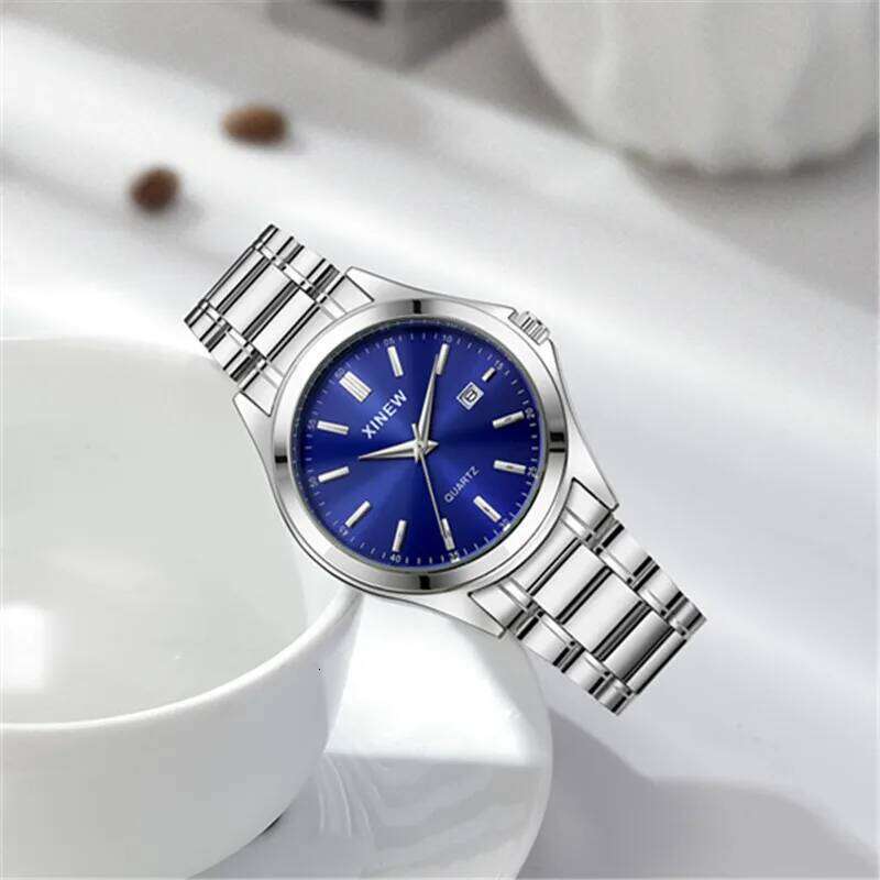 Montre Homme Men XINEW Brand Watches Silver Boys Fashion Casual Stainless Steel Band Date Quartz Watch Relogios Masculinos 2025