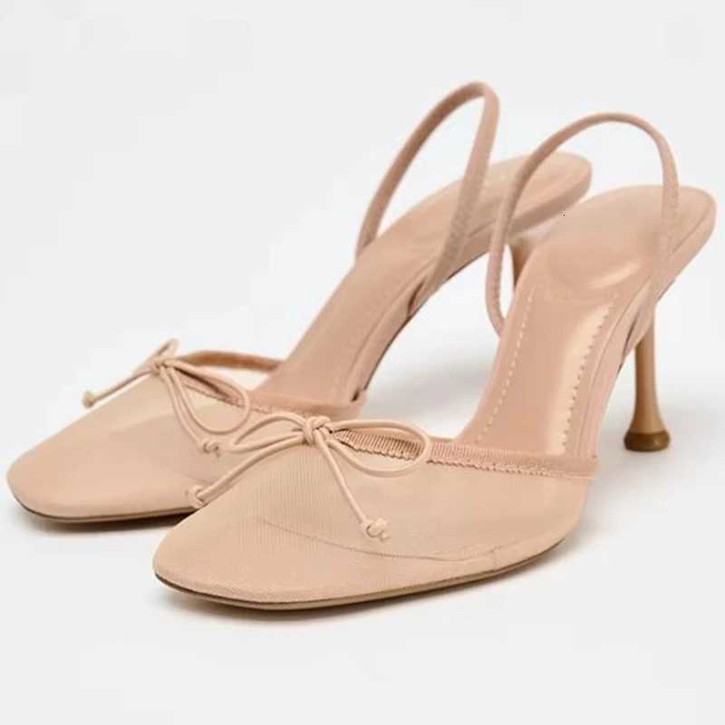 Summer New Mesh Breathable High Heels Sandals Women Elegant Party Dress Shoes Ladies Hollow Fashion Slingbacks Slippers Women C260321