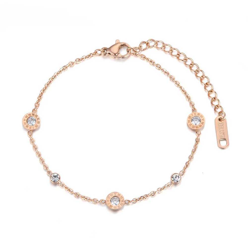 AENINE Fashion Roman Numerals Cubic Zirconia Chain Link Jewelry Titanium Steel Charms For Women AB18019 H260321 - view 4