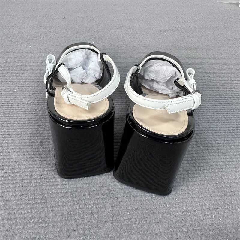 Womens Mary Jane Shoes Black Patent Leather Female Sandals Back Straps with Bowknot C260321