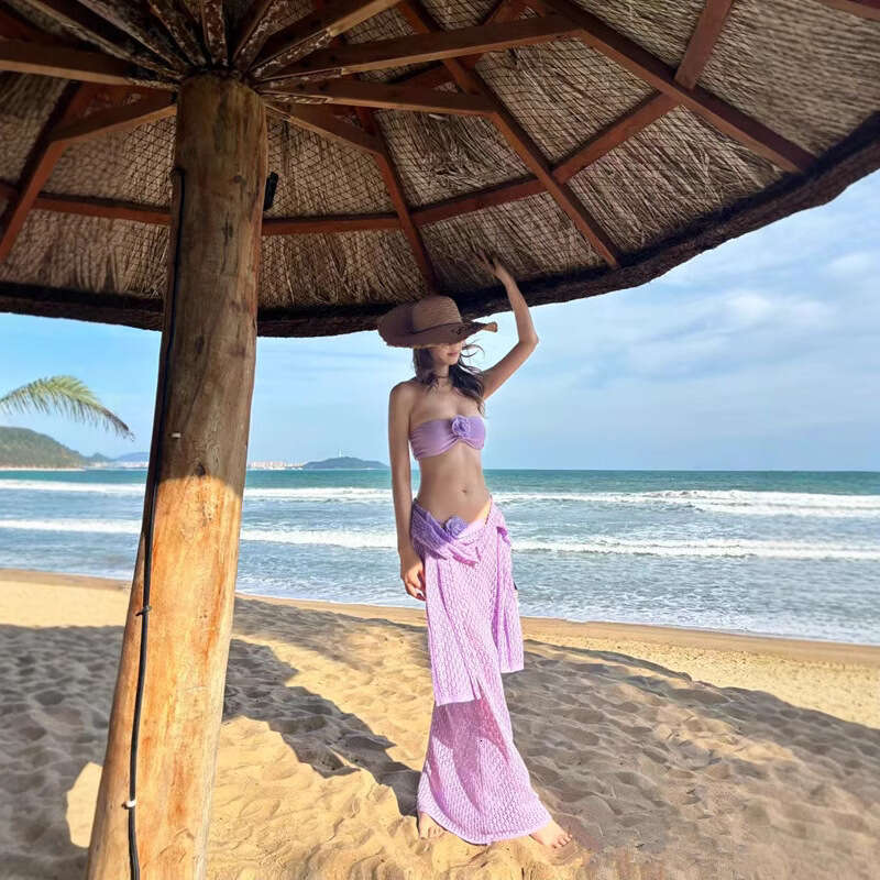 Dress designer dress European and American Cross-Border Hot-Selling Beach Vacation Bikini Cover-Up Hollow Crochet Knitted Lo