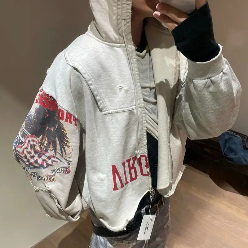 Black Grey Fashion Streetwear Eagle Protocol index Hoodies Men Woman Vintage Damaged Hole Old Sweatshirts Good Quality 260318