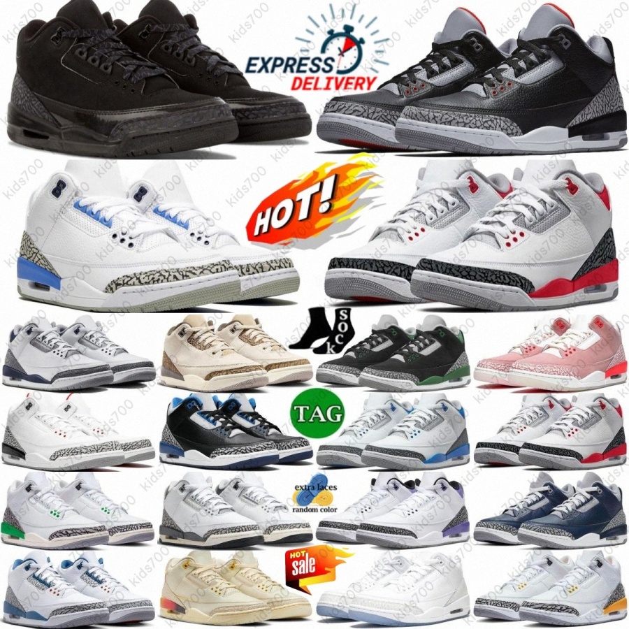 Basketball Shoes Designer 3s Black Cement Cat 3 White Fire Red Green Glow Wizards Womens Mens Sunset Lucky Rare Racer Cool Grey Palomino Pine UNC Pink 54Hs#