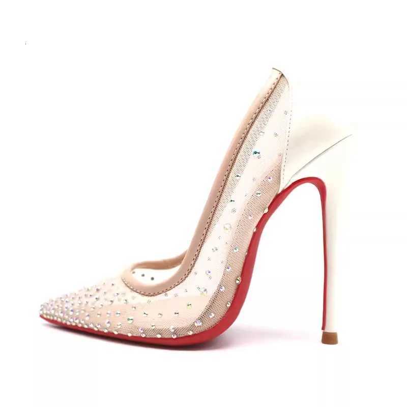 Summer pointed shallow mesh rhinestone sequins thin belt single shoes thin high-heeled dress large size small size women sandals C260321