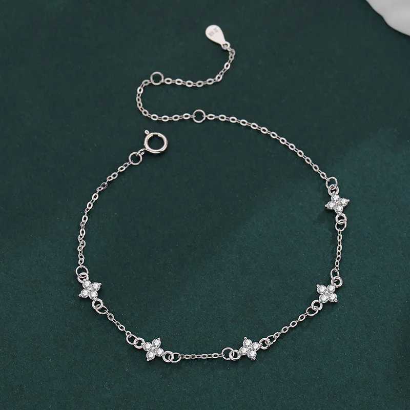 925 Silver Plated Cz Flower for Women Shiny Zircon Flower Adjustable Link Chain Cute Dainty Jewelry H260321 - view 4