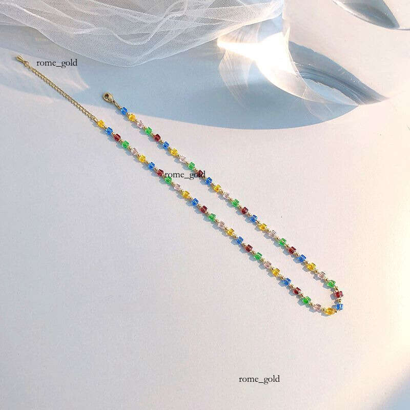 Korean Simple Elegant Fashion Fresh Handmade Beaded Colorful Crystal Necklace Choker HyunA Style