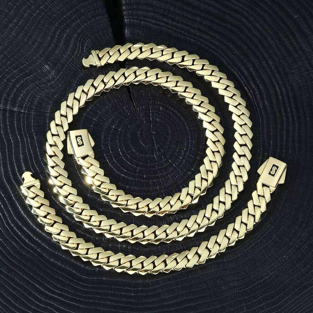Oro Cadenas 14K De Cubana EDGE Plain Lock Men Luxury Hip Hop Jewelry 12Mm 14K Gold Plated Miami Cuban Link Necklace Monaco Chain Jewelry77 - view 4