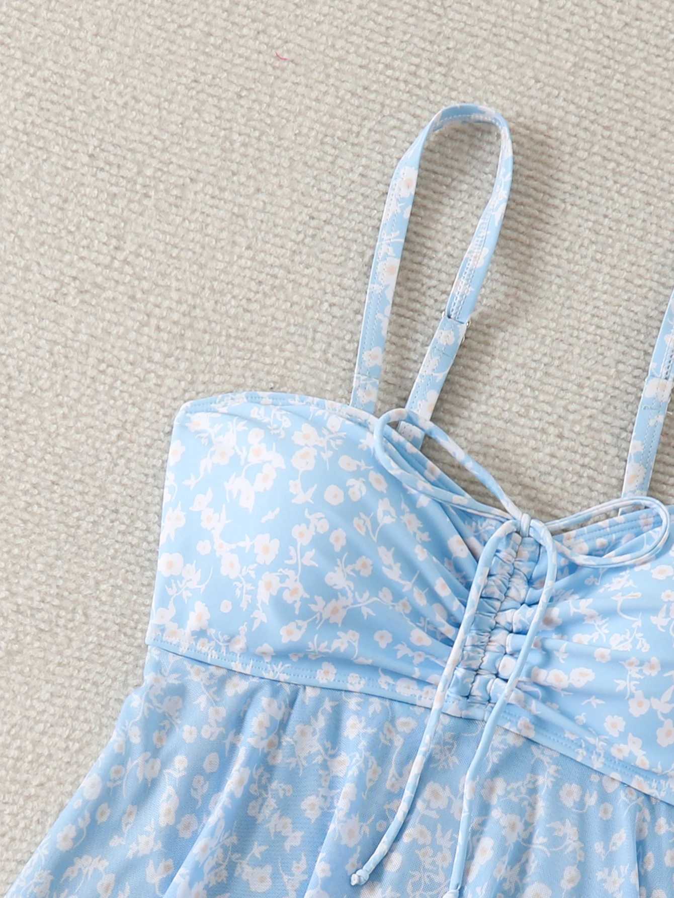 2026 Ruffle Tankini Two Pieces Strappy Swimsuit Women Drawstring Swimwear Female Bathers Bathing Swimming Swim Suit Beachwear M260321