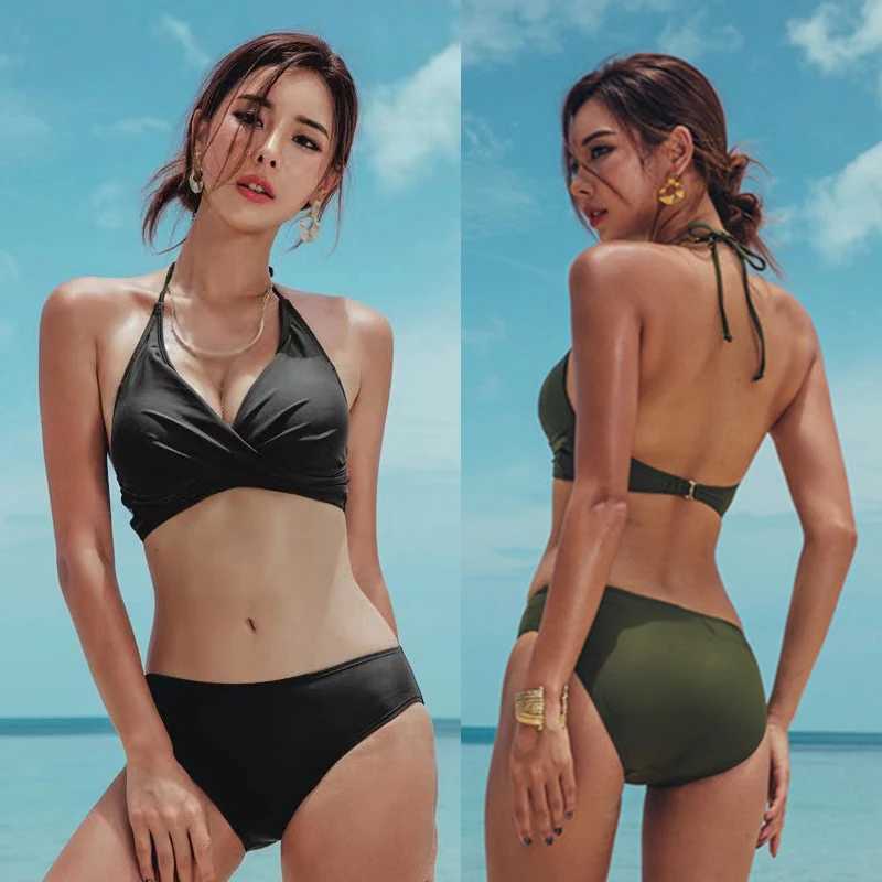 Sexy Solid Two-Piece Swimwear Women Cross Push Up Bikini Set Brazilian Lady Swimsuit High Waist Beach Bath Suit M260321