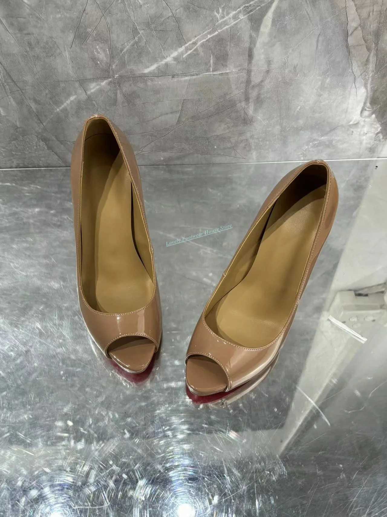 Woman New Style Leather Single Pumps Stiletto Heel Peep Toe 10Cm 12Cm Thin High Heel Female Slip On Summer Brown Sandals Shoes C260321