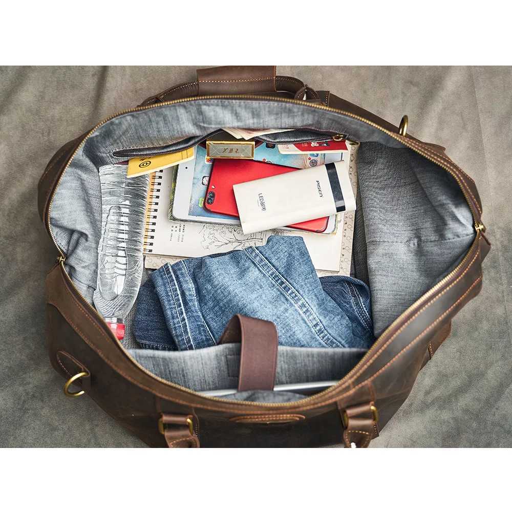Customised Laser Engraving Crazy Horse Genuine Leather Men Travel Bag Real Leather Travel Duffel Male Luuage Handbag Duffle H260321