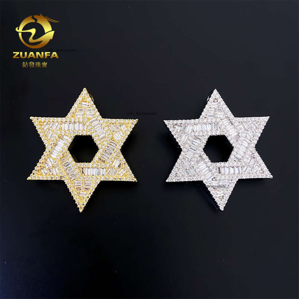 Jewelry style fulldiamond Hip Hop Silver pendant necklace with VVS Moissanite fivepointed star can be threaded through a single stone chain