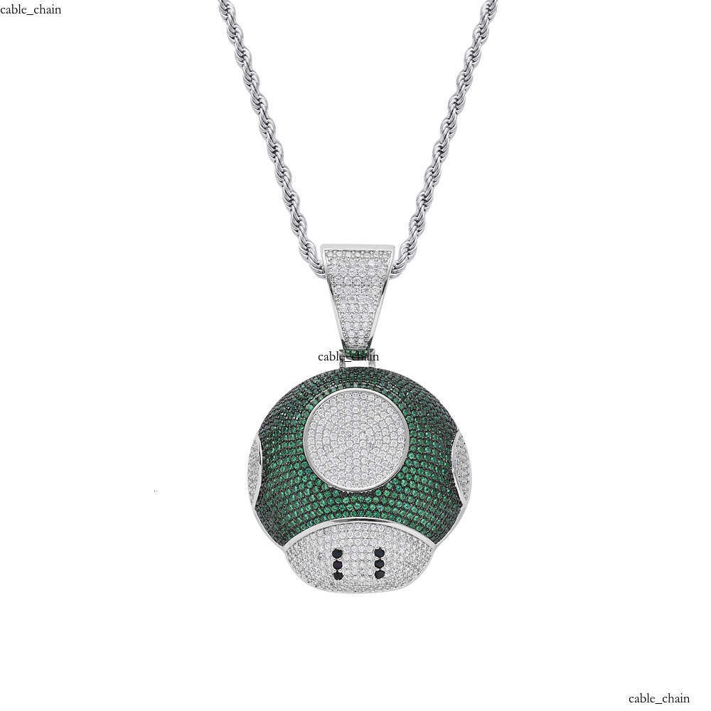 Mushroom Pendant Luxury Jewelry Hip Hop with Silver Inlaid Moissanite Unique and Quirky emojiQ Cute Plant Cartoon Necklace