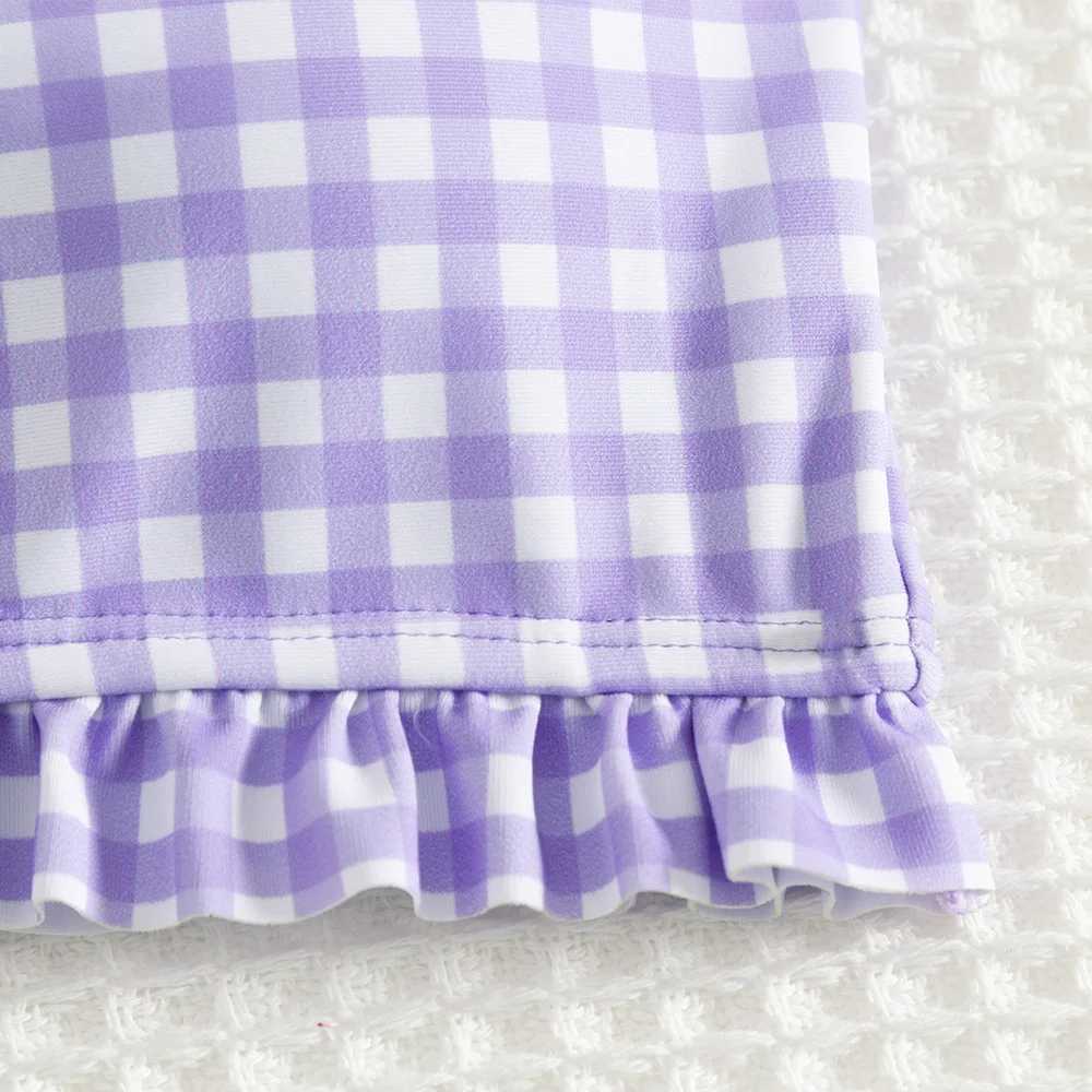 New Summer Kids Split Swimsuit for Girls Bikini Sets 5-14 Years High Waist Purple Plaid Girl Swimwear Bathing Suit M260321