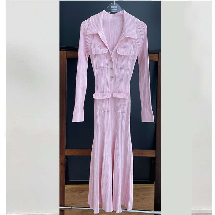 2026 Spring Designer French Gentle Style Pink Knitted Dress Slimming Mermaid S6 Long Dress