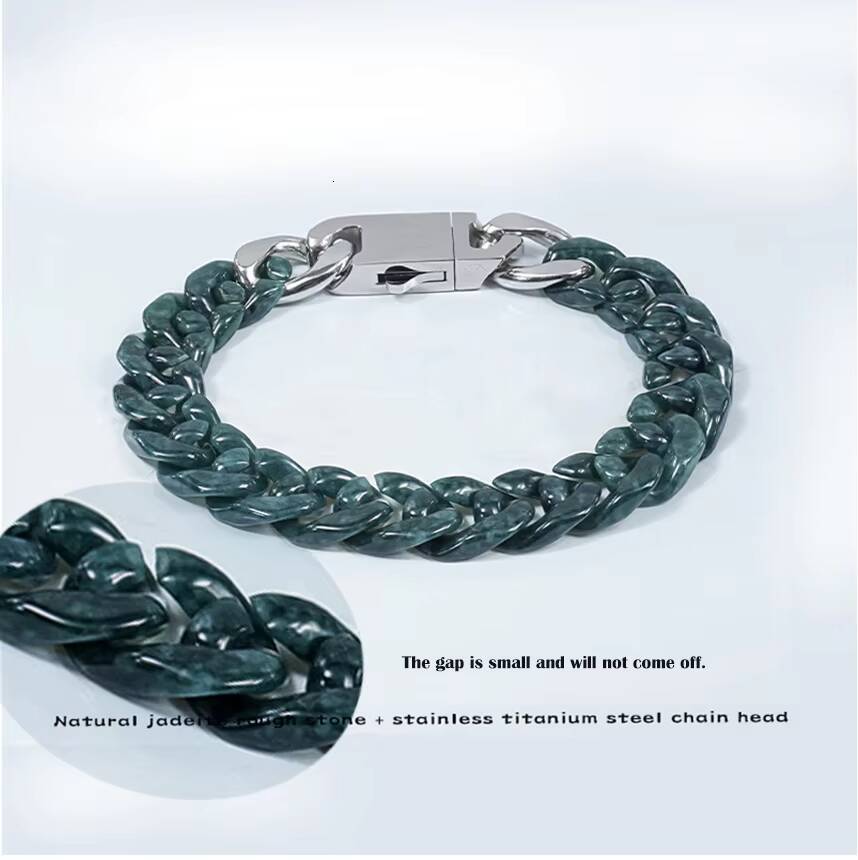 Natural Blue Jadeite Cuban Chain Link Bracelet Handmade Blue Jade Hip Hop Jewelry for Men Women Wholesale Fashion Accessory
