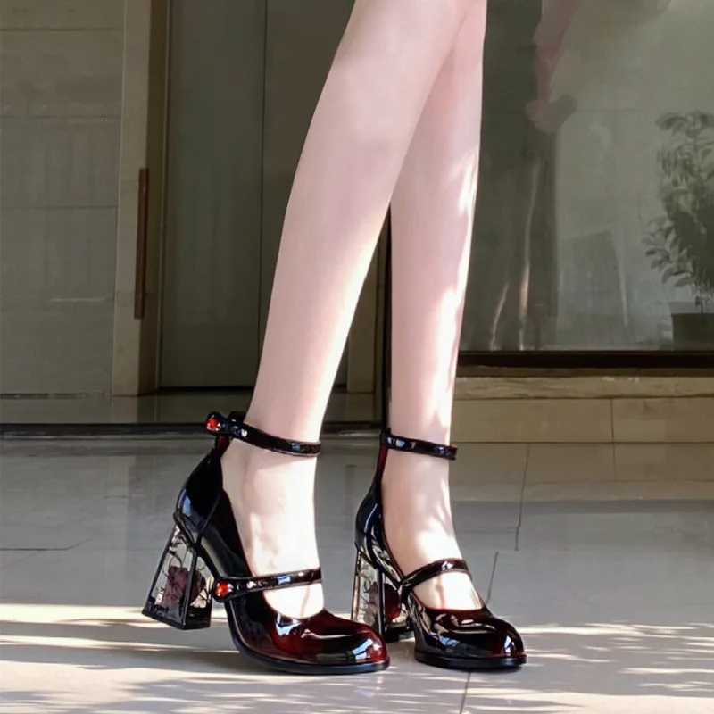 2025 Womens Plus-Size Mary Jane Shoes French Retro Chunky Heel Pumps Rose Square Heel Comfort Cushion for Casual Elegant Styling C260321