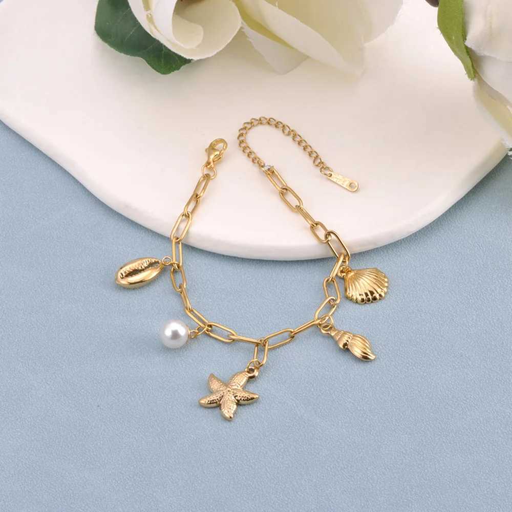 JeeMango Womens Gold Plated Sea Stainless Steel Conch Shell Starfish Charm Jewelry Waterproof Fashion Bangle B25060 H260321 - view 5