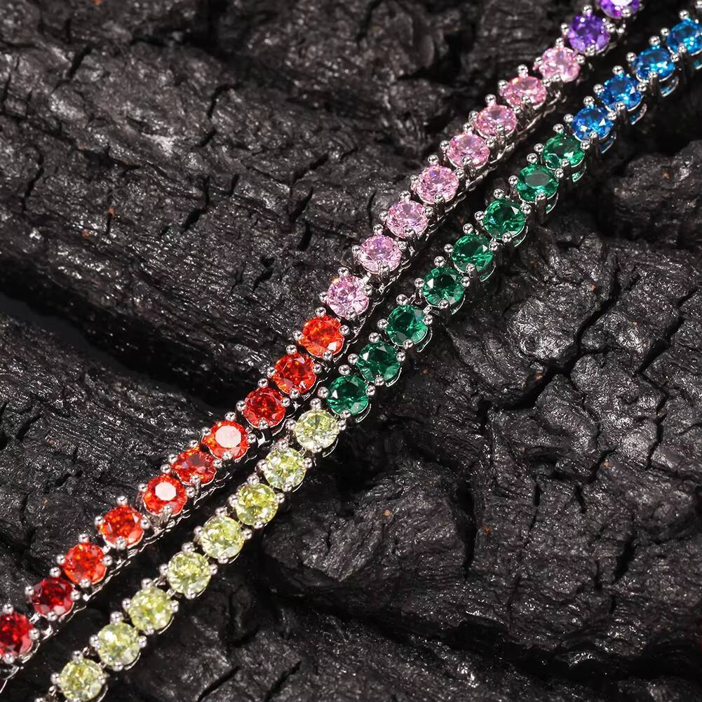 Women Men Iced Out Rainbow Choker 4mm Tennis Necklace Multi Colored Chain CZ Jewelry Initial Charm Custom Necklace