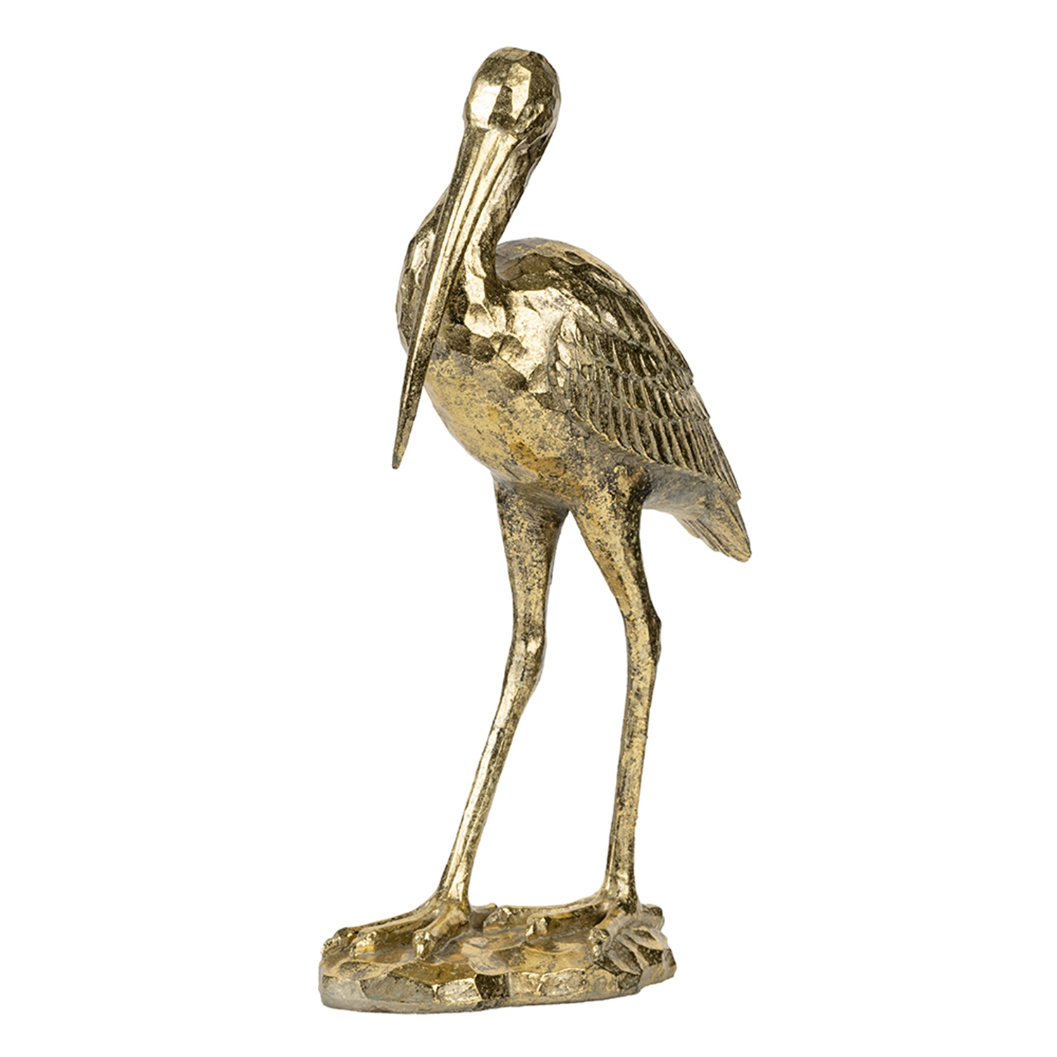 10x15.9x3.7" Standing Crane Figurine Gold Finish