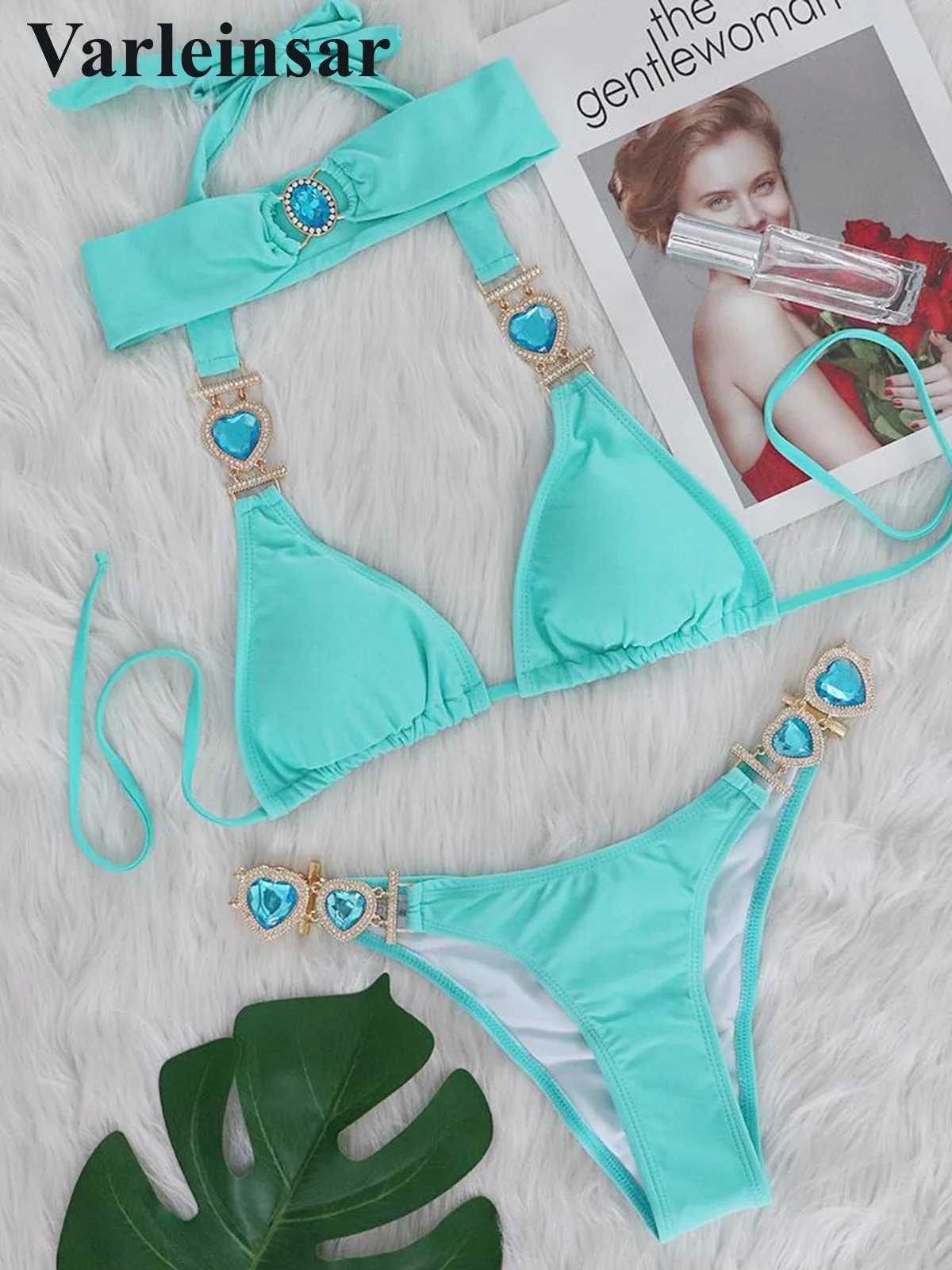 Diamond Rhinestone Bikini Female Swimsuit Women Swimwear Two-pieces Bikini set With Hairbands Bather Bathing Suit Swim V3047G M260321