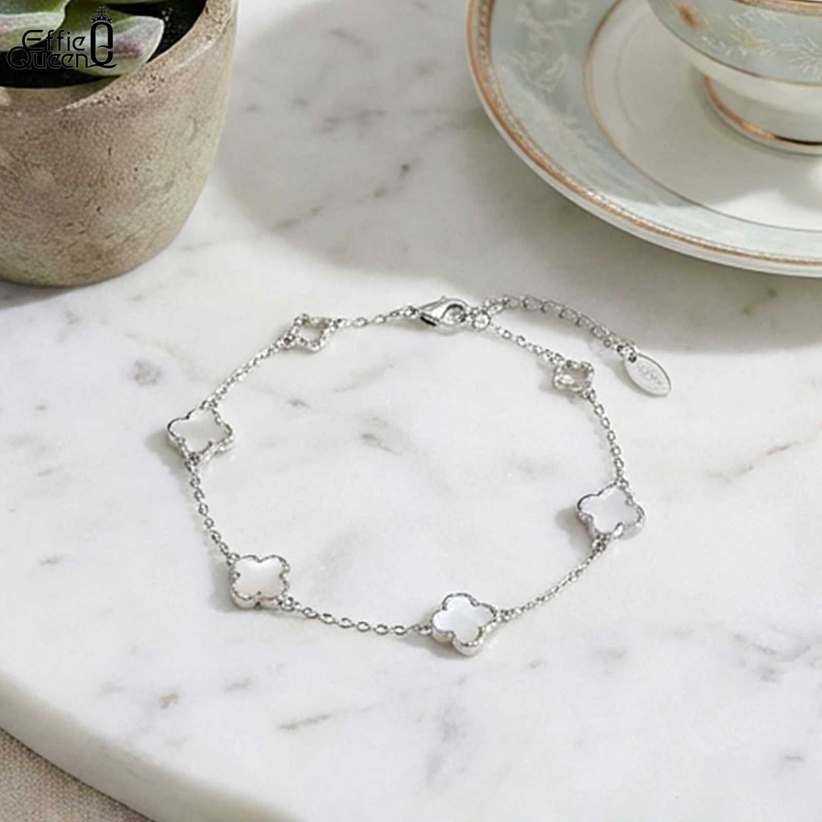 EFFIE QUEEN Chic 925 Sterling Silver White Shell Lucky Symbol Romantic Gift for Casual Wearing GMB68 H260321 - view 5