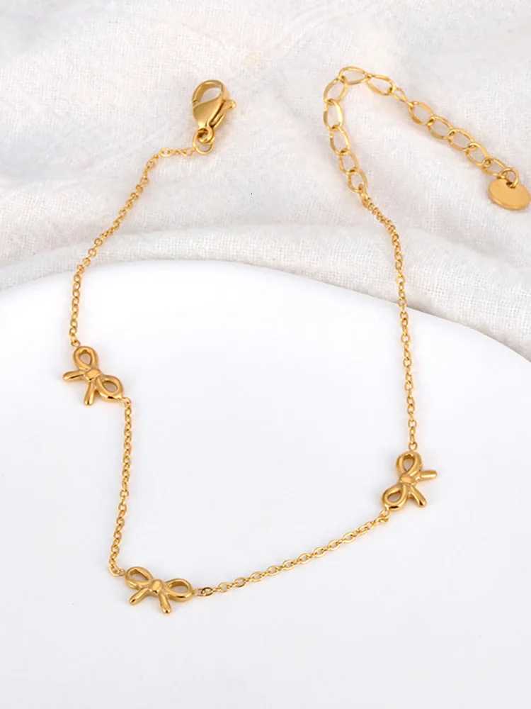 Lokaer 18K Gold Plated Stainless Steel Bowknot Charm Anklets For Women Trendy Bohemia Beach Party Chain Anklet Jewelry A24020 H260321 - view 5