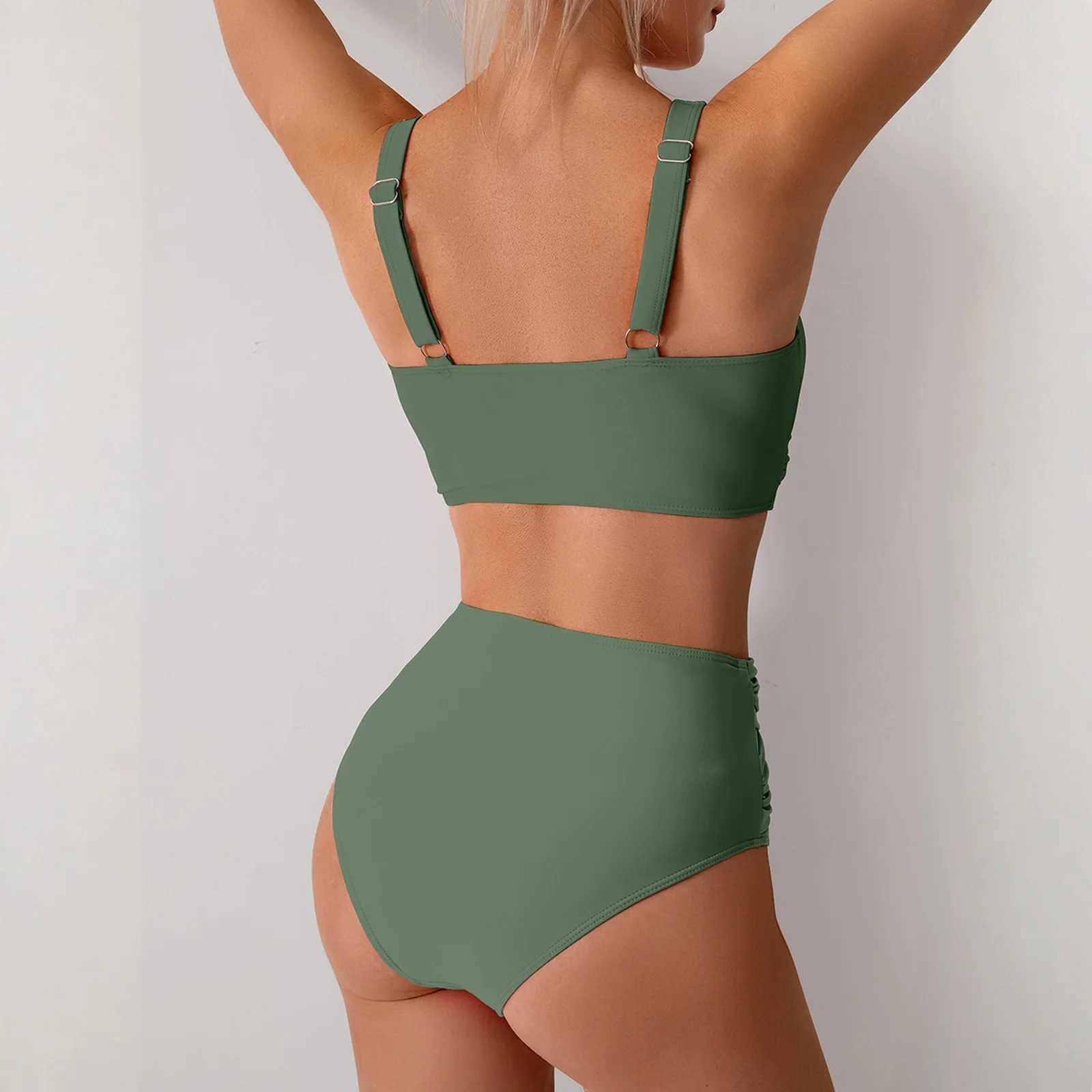 Women Sexy Bikini Summer Twist Front Ruched High Waisted Two Piece Beach Slimming Vacation Swimwear Bathing Suit M260321