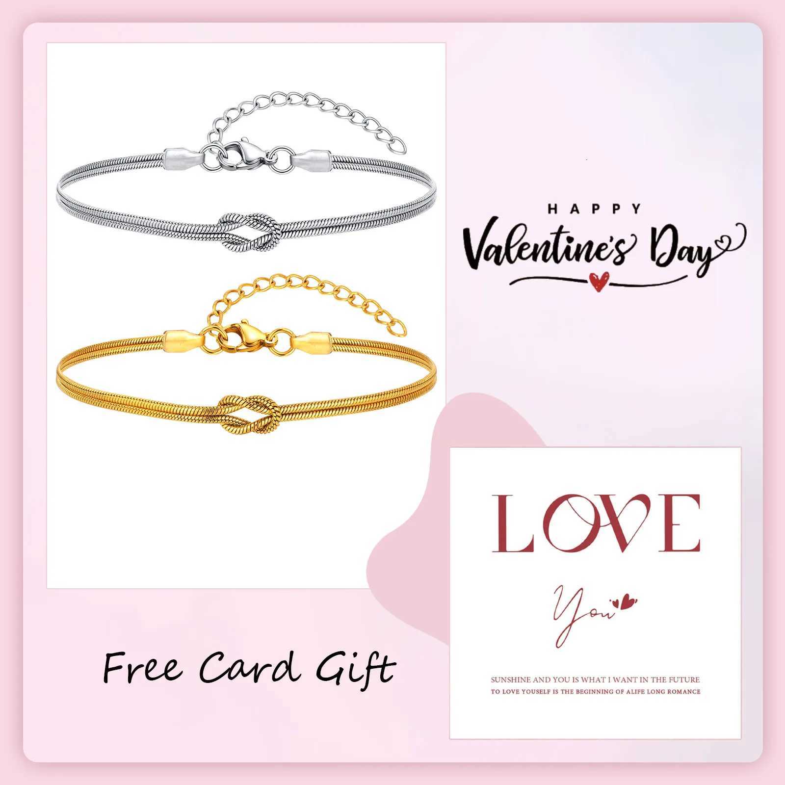 Stainless Steel Couple Jewelry Double Layer Knot for Women Men Snake Bone Chain Couple Valentines Day Gift H260321 - view 3