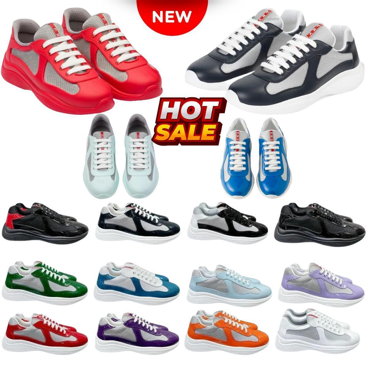 P family designer shoes Americas cup Men Women sneaker patent leather round toe chunky shoes lace-up low cut casual shoes multi color Size 35-48 01